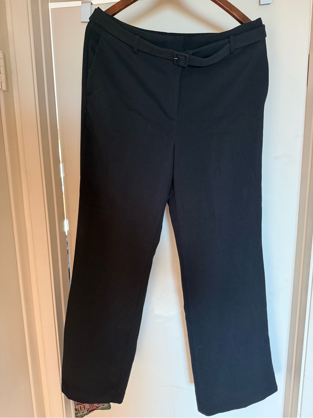 Ann Taylor Black Straight-Leg Dress Pants with Slim Belt